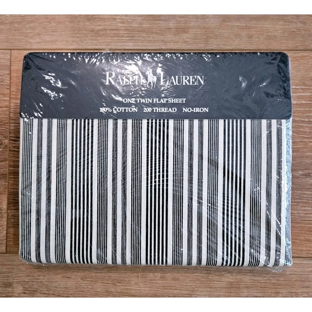 Ralph‎ Lauren Urban Stripe Twin Flat Sheet NIP Black Cream Cotton 1994 Retro VTG